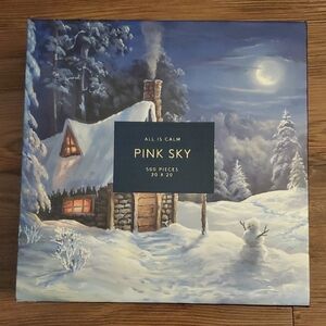 Pink Sky Winter Cabin 500-Piece Puzzle